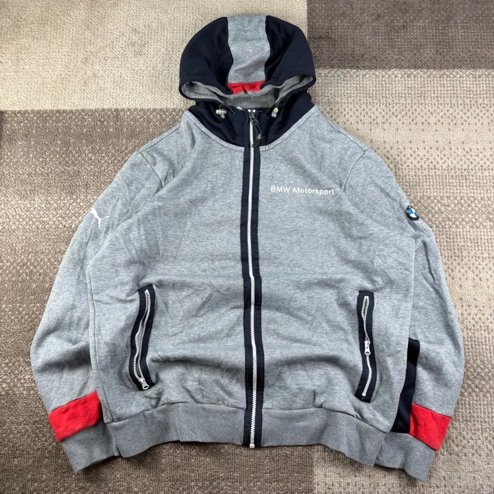 Puma BMW Motorsport Mens Full Zip Hoodie Gray Blue Red Style 761998 Size L